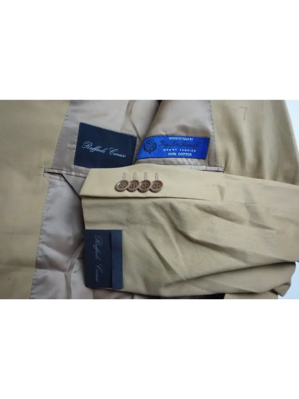 Raffaele Caruso Khaki Beige Loro Piana Cotton 2 Pc Suit Jacket Pant 42 US NEW